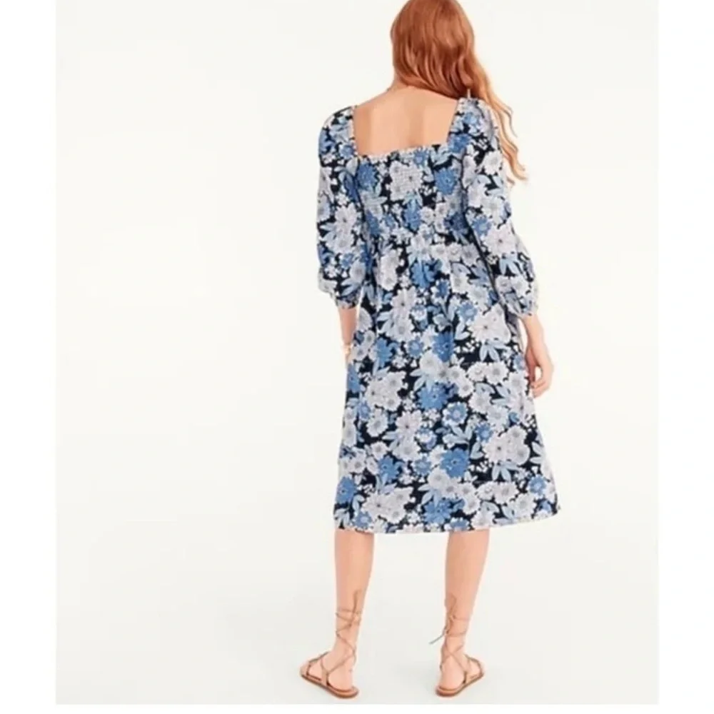 J. Crew Blue and White Floral Long Sleeve Dress size SP